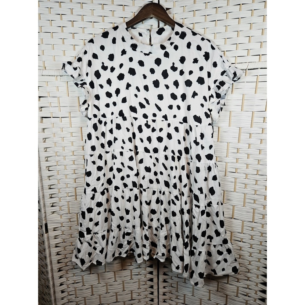 Foteisy Womens Tiered White Cheetah Print Dress Sz L